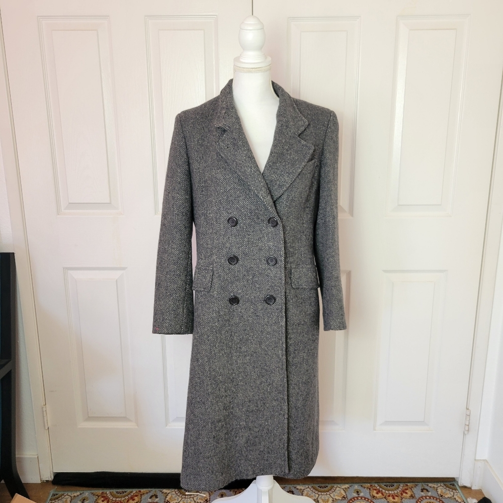 Vintage International Scene 100% wool long Pea Coat double breasted